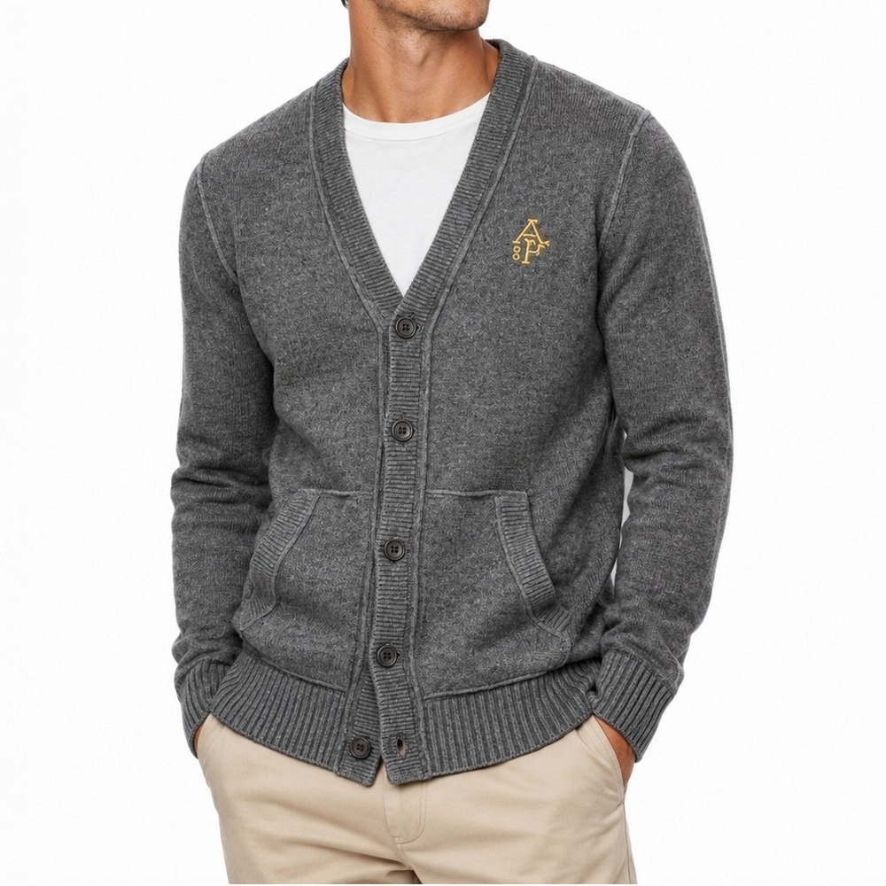 Abercrombie & Fitch Cardigan Mens L Gray Muscle Fit Wool Cashmere Blend Sweater